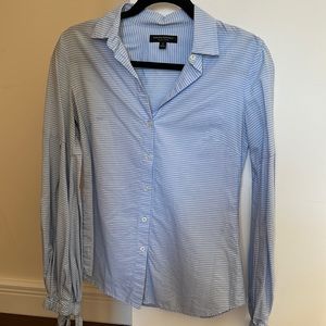Banana Repiblic blue button down with white stripes and bell sleeve